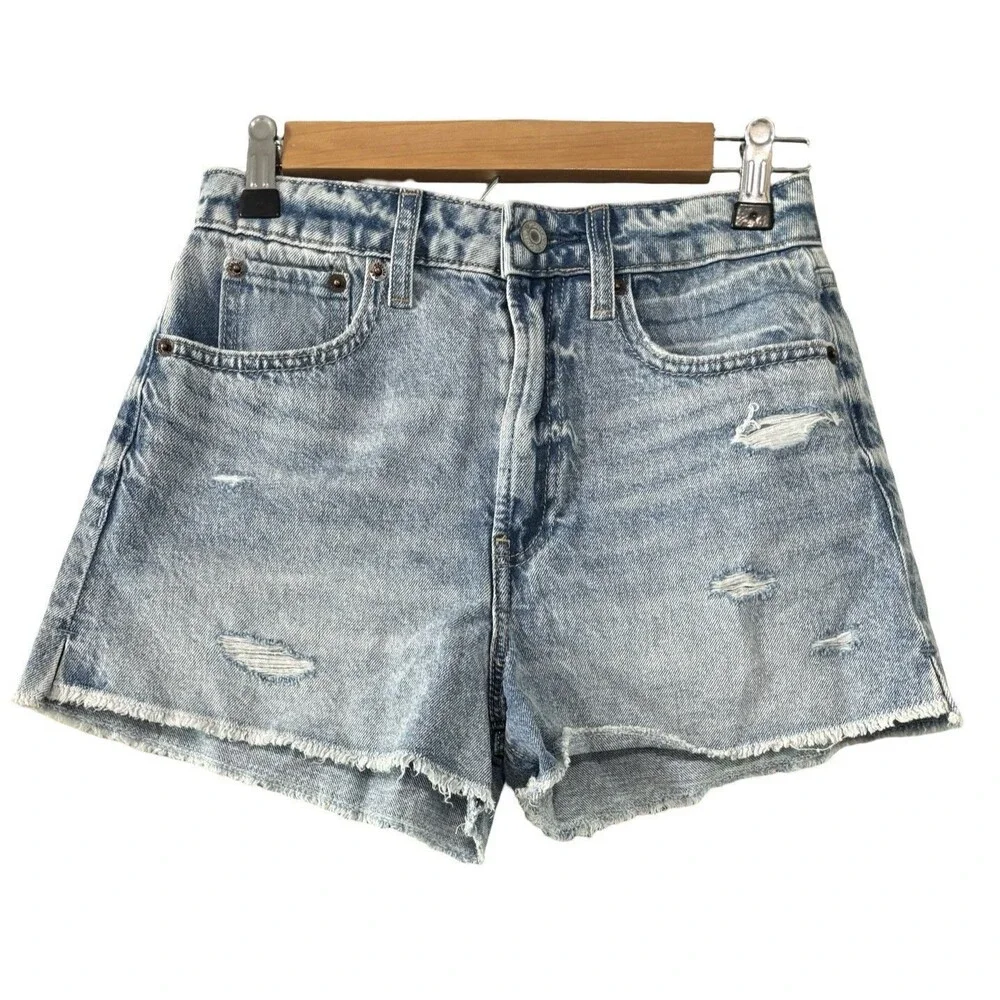 Gap Girls High Rise Adjustable Waist Denim Shorts Distressed Frayed Hem Size 14